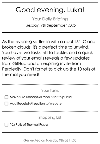 Receipt AI Daily Brief Example